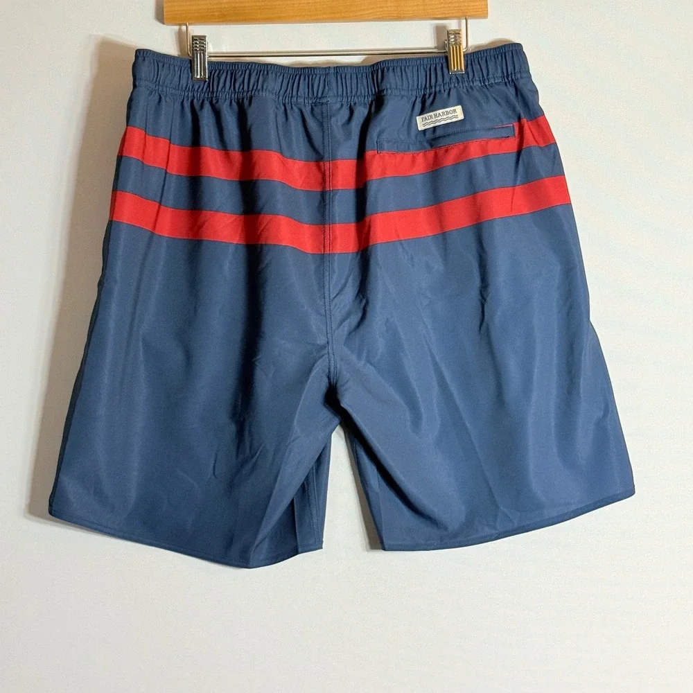 Fair Harbor Men XXL Mastos Swim Trunks Board Shorts Nautical Classic Blue Stripe